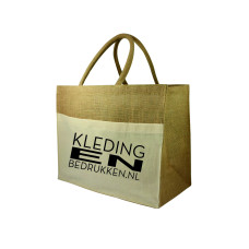 Jute shopper met katoenen vak incl. bedrukking